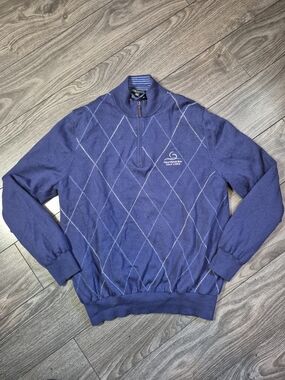 Fairway & Greene Signature Merino Wool 1/4 Zip Sweater Argyle L Half Moon Bay